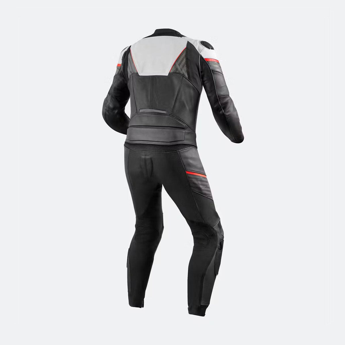 FlashStrike Black & White Leather Biker Suit - Back View
