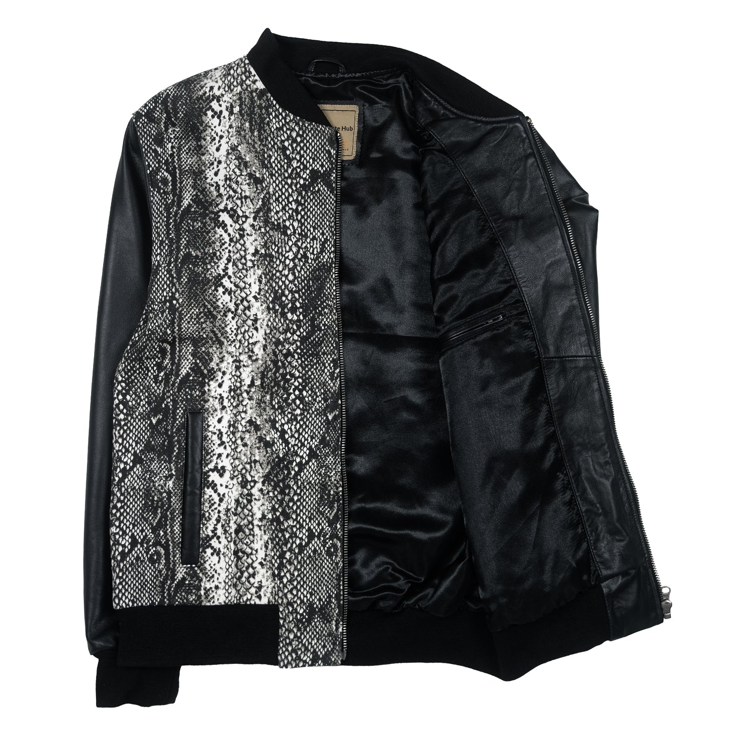 Close-up of Snakebite Fusion Bomber Jacket black sheep leather