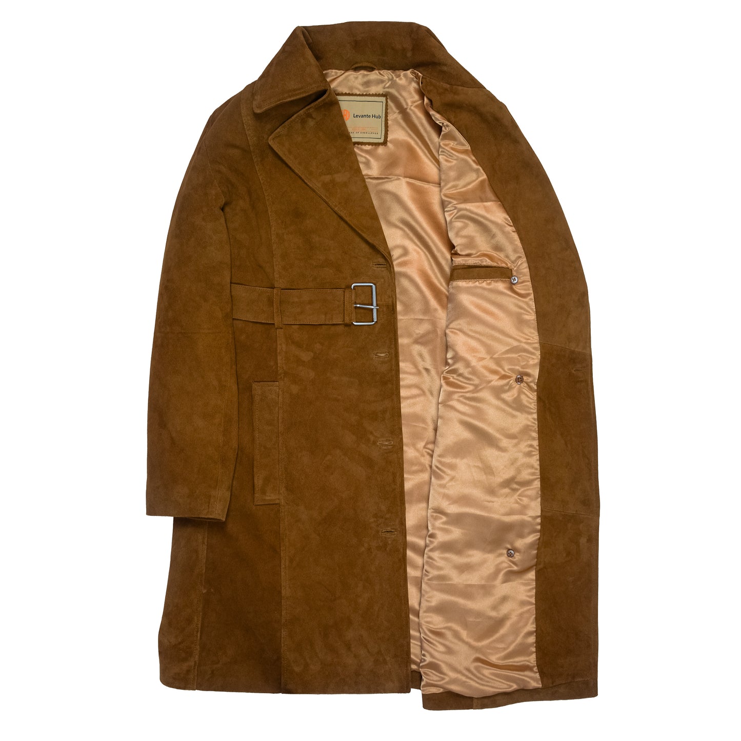 Close-up of Women’s Caramel Brown Suede Trench Coat