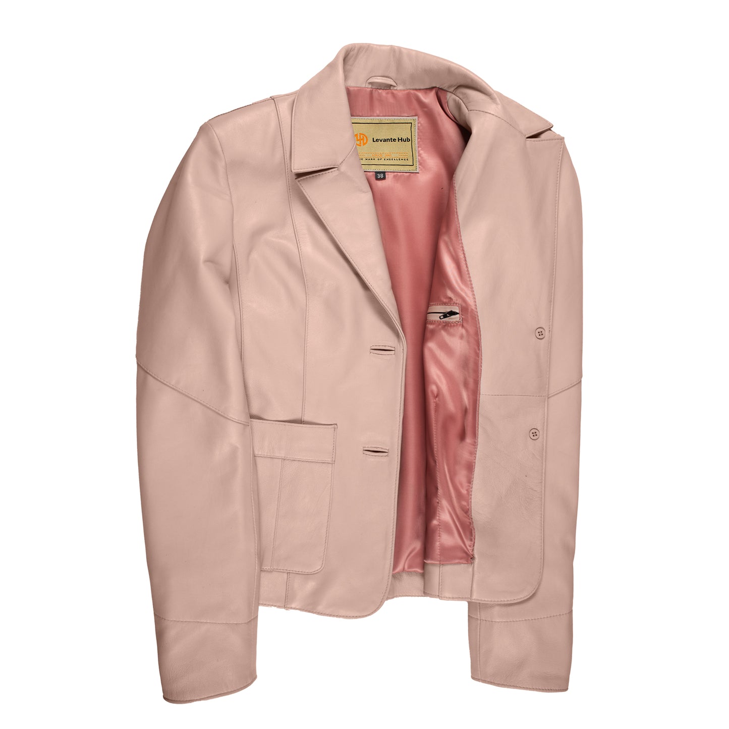 Close up of Blush Aura Women's Lambskin Leather Blazer
