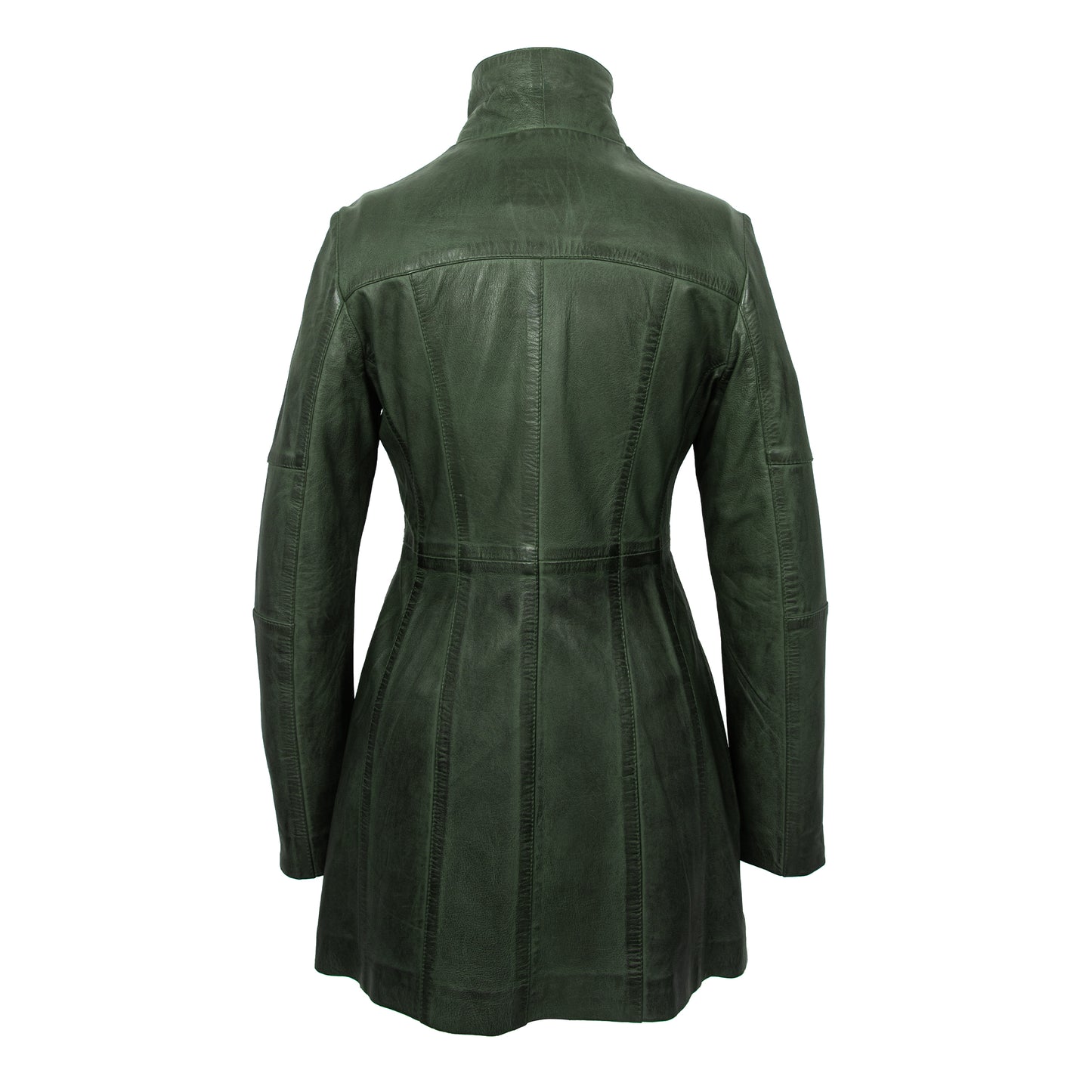 Emerald Green Leather Trench Coat for Women – Stylish Genuine Leather Jacket