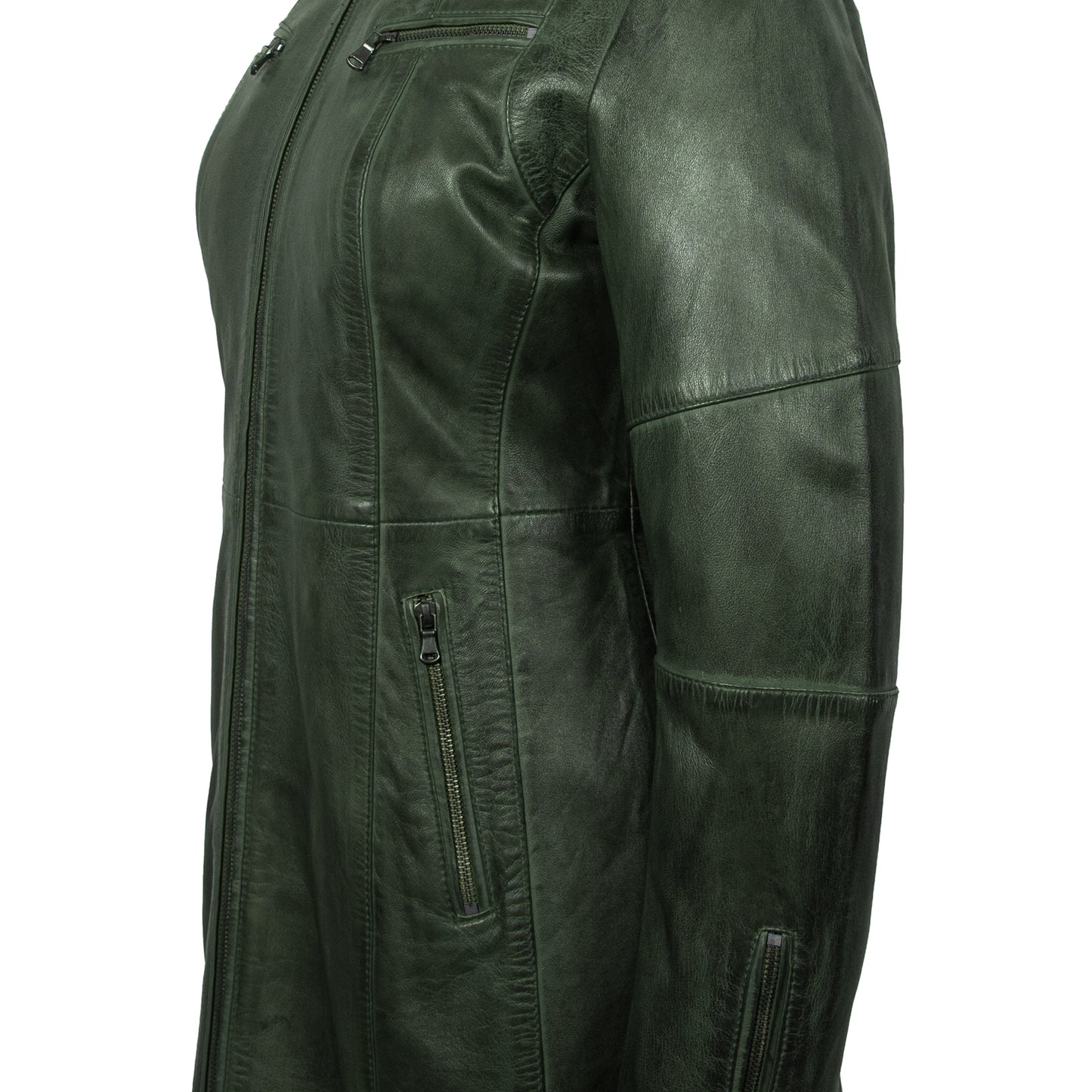 Emerald Green Leather Trench Coat for Women – Stylish Genuine Leather Jacket