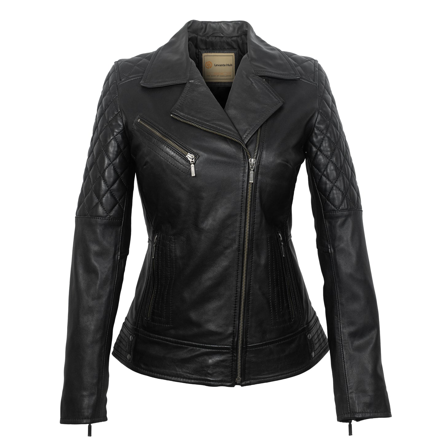 Black Quilted Lambskin Leather Jacket for Women – Stylish Slim‑Fit Biker Jacket