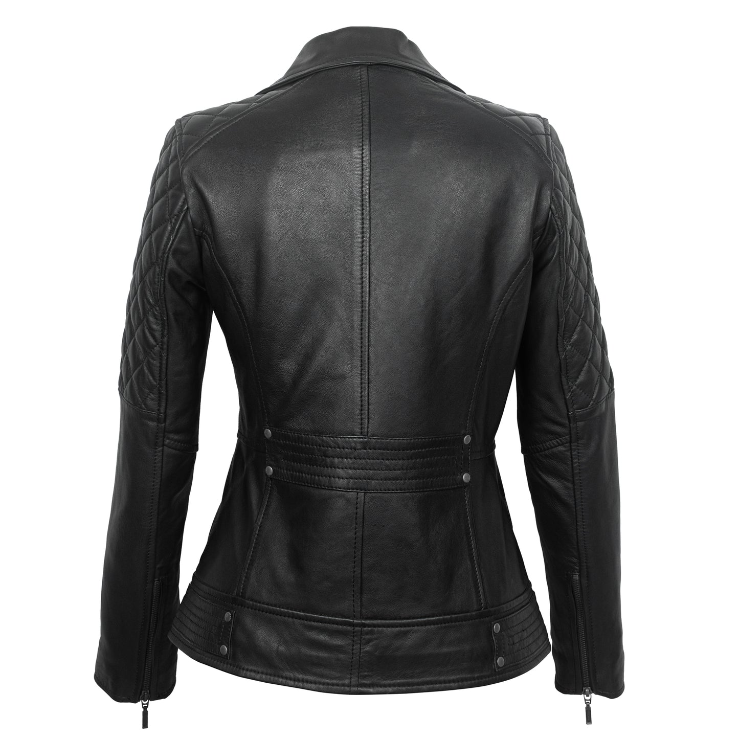 Black Quilted Lambskin Leather Jacket for Women – Stylish Slim‑Fit Biker Jacket