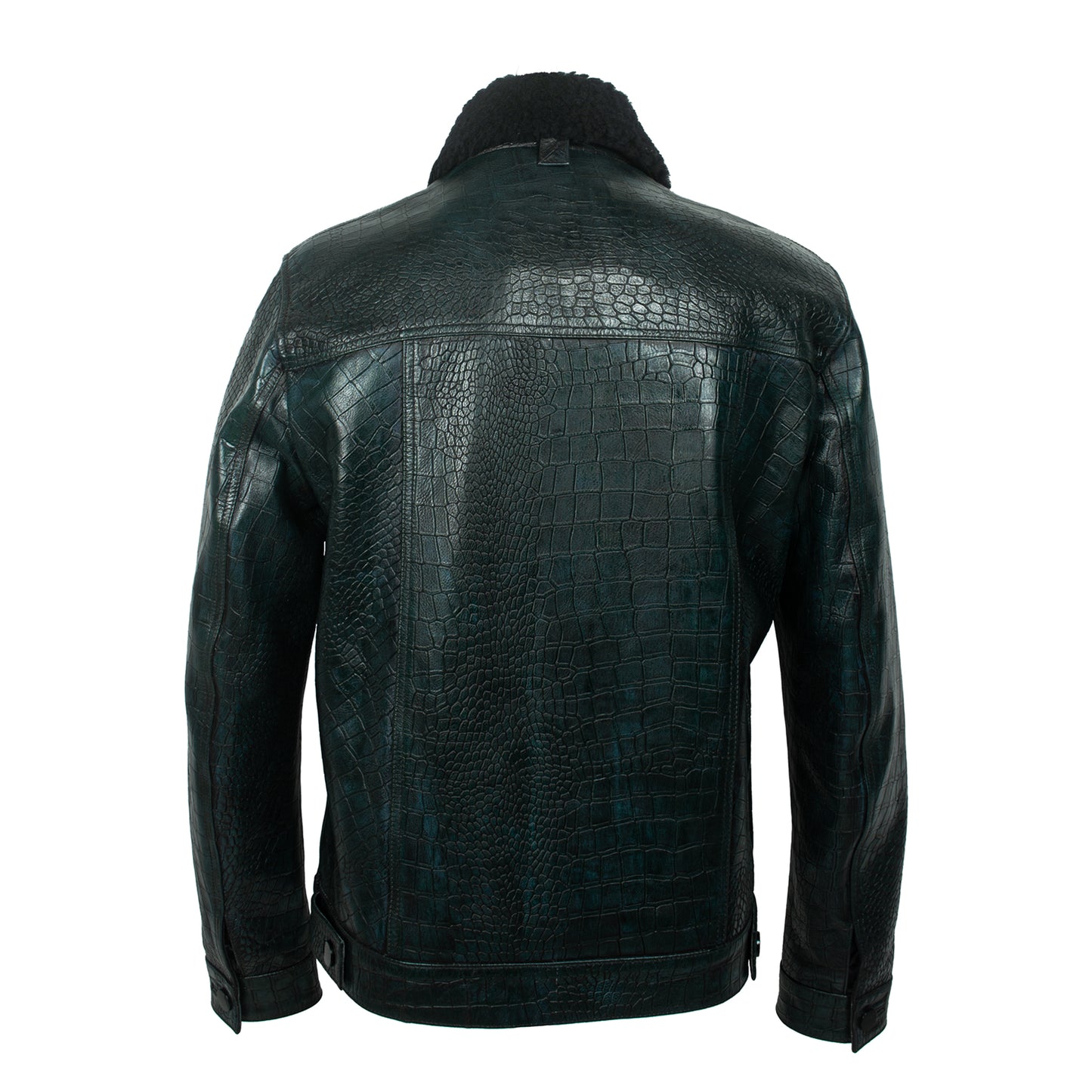 Emerald Croco Luxe Leather Jacket – Genuine Sheep Fur Collar