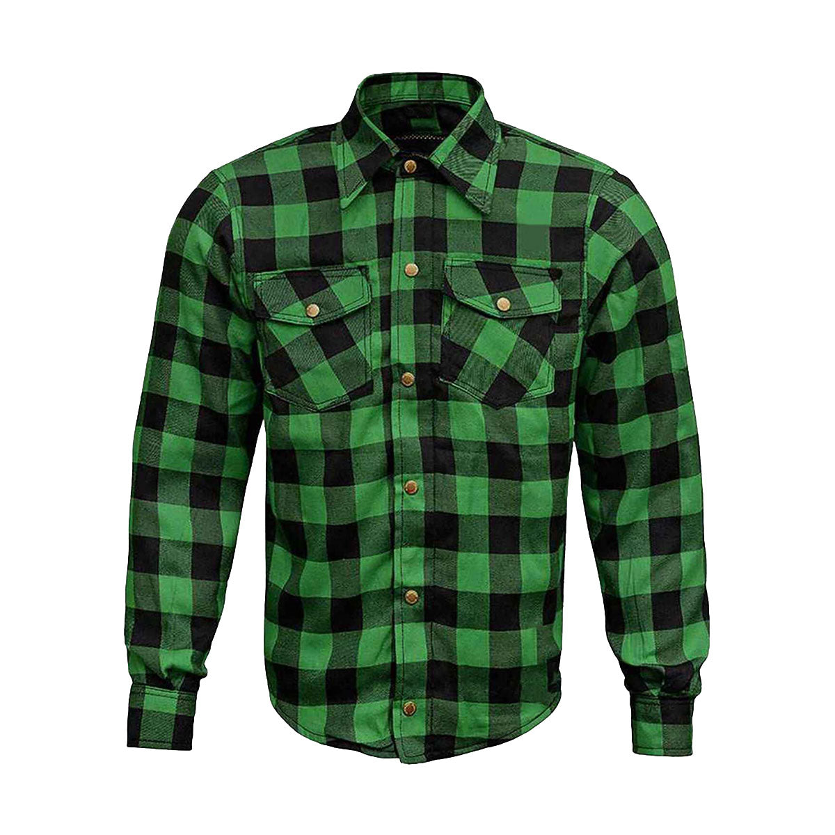 Mens-Full-Sleeves-DuPont-KEVLAR-Lined-CE-Armours-Flannel-Shirt-Green